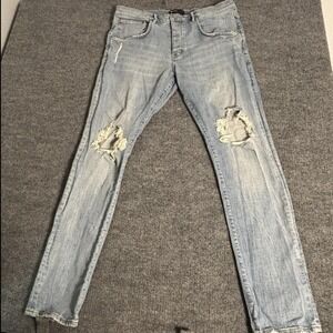 Purple Brand Jeans Mens 38x34 Light Wash Distressed Button‎ Fly Rips FW2006JNS